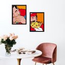 Ver imagem 3 de Kit 2 Quadros Super Herois Comendo Lanches 33x24cm - com Vidro:moldura Preta