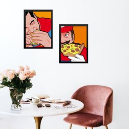 Kit 2 Quadros Super Herois Comendo Lanches 33x24cm - com Vidro:moldura Preta - 3 Kit 2 Quadros Super Herois Comendo Lanches 33x24cm - com Vidro:moldura Preta - 3