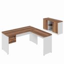 Ver imagem 1 de Kit Mesa Escritório em "l" 1,50x0,60m C/ Gavetas + Armário Baixo Credenza - Workstart - Nogal Sevilh