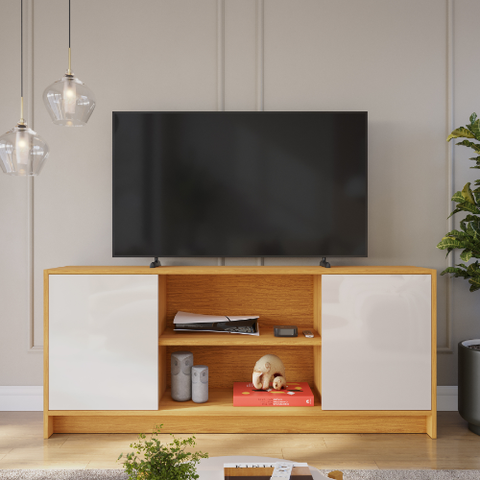 Rack para Sala Quarto com Nicho Espaçoso e Prateleira Tv até 60 Polegadas - Nature/off