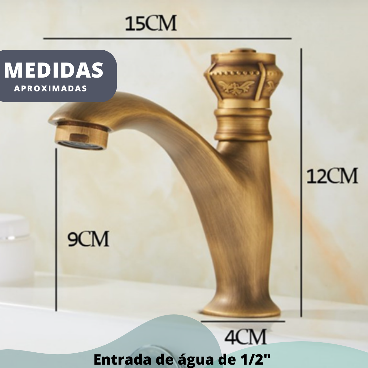 Torneira de Bancada para Banheiro Lavabo Cuba Pia Baixa na Cor Bronze Latão Ouro Velho em Estilo Pro - 2