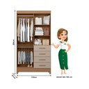 Ver imagem 2 de Guarda Roupa Roupeiro Solteiro Milão 4 Portas 4 Gavetas Detalhes Frisados Carvalho Fendi Moval