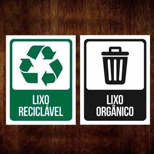 Kit Placa De Sinalização - Lixo Reciclável E Lixo Organico