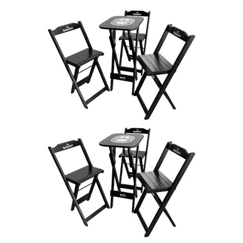 Kit 2 Conjuntos Bistrô Mesa com 3 Banquetas Dobráveis de Madeira Personalizada Hei - Preta