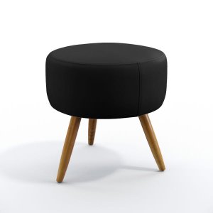 Puff Estofado Decorativo Solar para Sala de Estar Couro Artificial Preto Aradecor