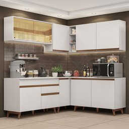 Armário de Cozinha Completa de Canto 382cm Branco Reims Madesa 01 - 2