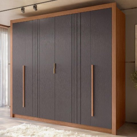 Guarda Roupa Casal Loretto S01 6 Portas de Bater 3 Gavetas MDF MDP Jatobá-Grafite Mpozenato