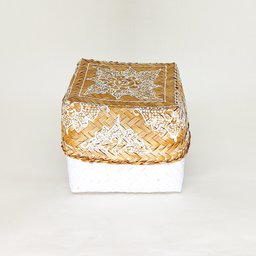 Cesto Quadrado Palha Branco com Tampa:M - 2