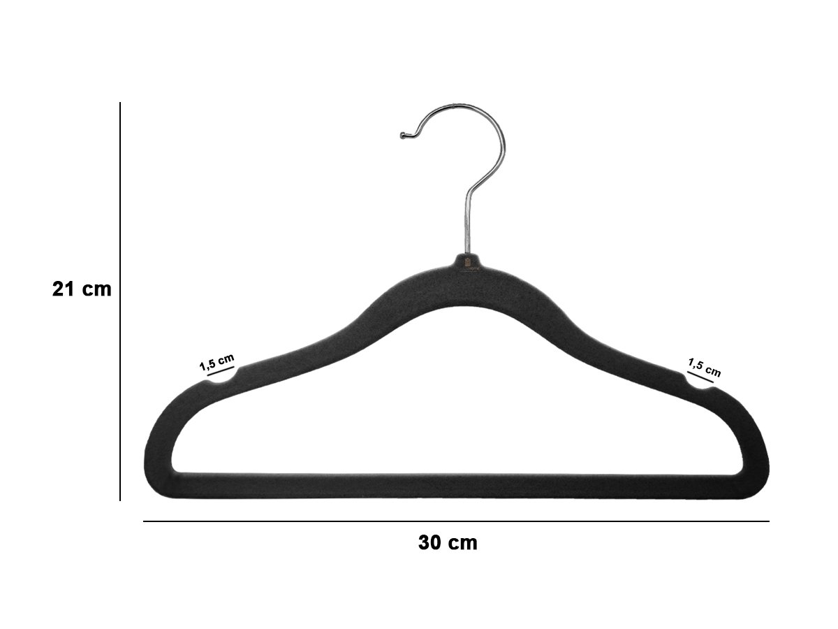 40 un Cabides De Veludo Infantil Ultrafino Cor Preto - 2