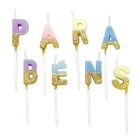 Vela De Aniversário Parabéns Letras Vela De Bolo De Festas