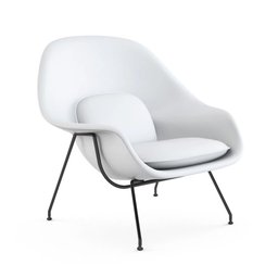 Poltrona Womb Chair sem Puff Base Preta Sintético Branco - 1 Poltrona Womb Chair sem Puff Base Preta Sintético Branco - 1