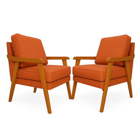 Kit 2 Poltronas Decorativas Mona Luxo Braço Nogueira:linho Terracota