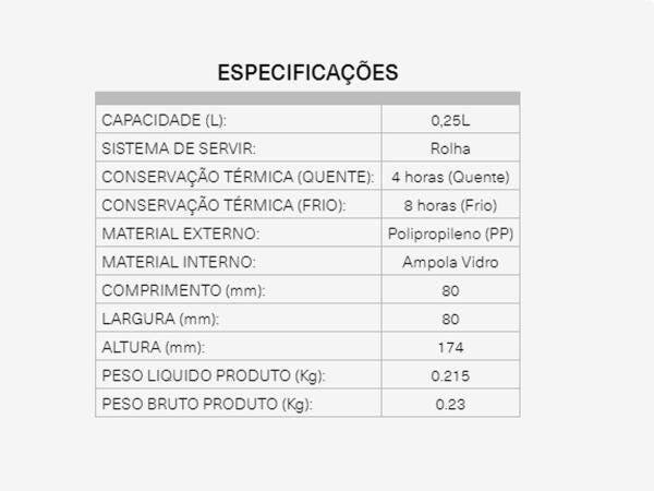 Garrafa Térmica Mini Invicta Firenze 250Ml Branca - 2