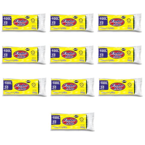 Kit 10 Pacotes Sacos de Lixo Preto Reciclado Resistente Reforçado 100 Litros 75cm x 105cm Pacote com