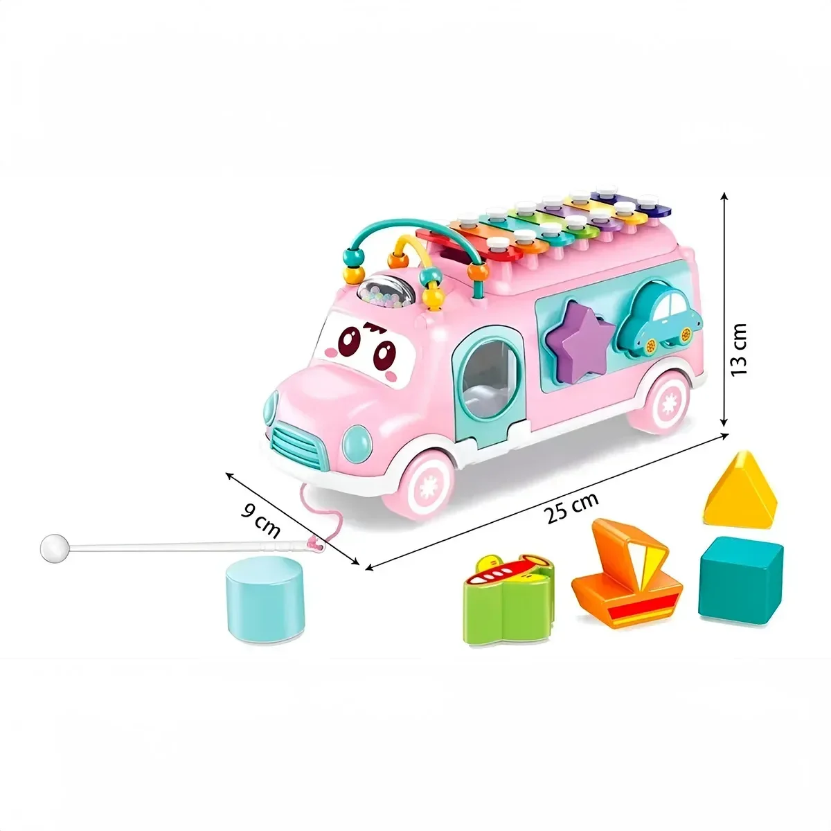 Ônibus Musical Brinquedo Kids Xilofone Peças de Encaixar Vermelho - 3