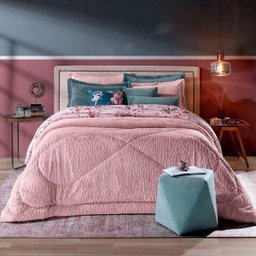 Edredom Casal Hedrons Dupla Face Plush E Peles Rosa Chá - 2