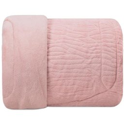Edredom Casal Hedrons Dupla Face Plush E Peles Rosa Chá - 1