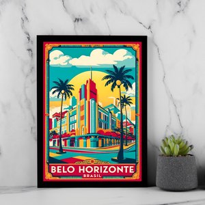 Quadro Poster Vintage Cidade de Belo Horizonte 33x24cm - com Vidro:moldura Preta