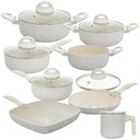 Ver imagem 1 de Jogo de Panelas Antiaderente Revestimento Cerâmica Ibiza Vanilla Premium 8 Peças - Casambiente