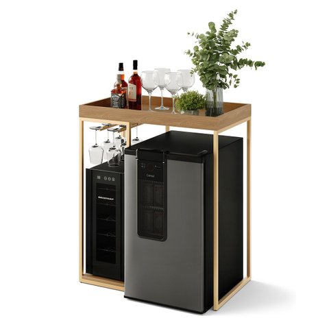 Aparador Bar para Adega Cervejeira ou Frigobar MDF e Metal Industrial Dourado Notte
