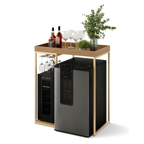 Aparador Bar para Adega Cervejeira ou Frigobar MDF e Metal Industrial Dourado Notte Cor: Louro Freij