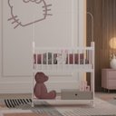 Ver imagem 4 de Mini Berço Fixo Compacto Portátil para Bebê com Rodízio Colchão Suporte para Mosquiteiro e Prateleir