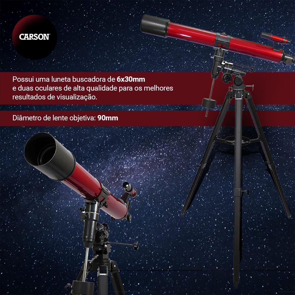 Telescópio Refração 90mm 111x Red Planet com Tripé em Alumínio Carson - 5