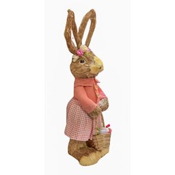 Coelha Palha com Vestido Rosa e Cesta de Ovos e Flores - 2