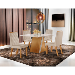 Mesa Pietra Gold 0,90x0,90 Tampo Mdf/vidro 4 Cadeiras Riviera - 1