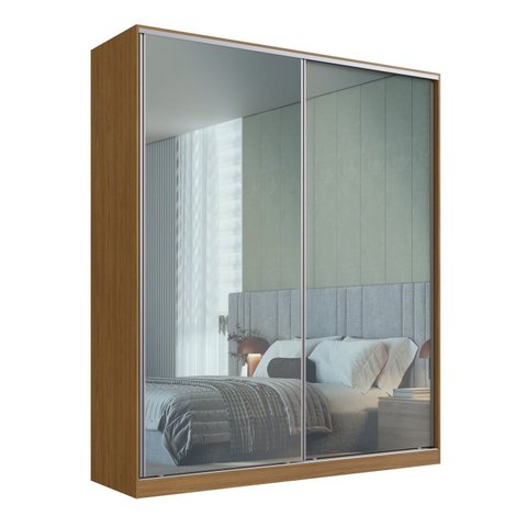 Guarda-Roupa Solteiro 2 Portas de Correr com Espelho 3 Gavetas MDF 235x200cm Nexo Marrom Freijó Natura