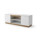 Ver imagem 2 de Rack MDF 130cm 3 Portas e Nicho Central Sala Branco/Amadeirado
