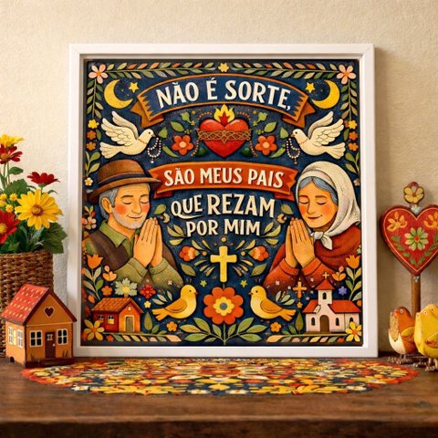 Quadro Não É Sorte São Meus Pais 33x33cm Mold Branca Vidro