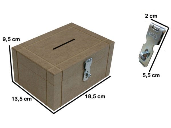 Caixa Cofre Cofrinho Mdf Crú Com Fecho Com Cadeado - 2