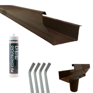 Kit 3,62 Metros Calha Beiral Galv. Marrom com Bico 75mm, Suportes e Tampas