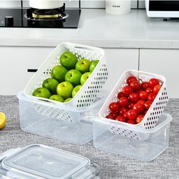 Kit 3 Potes Organizadores Hermetico com Cesto Drenagem Grande Multiuso Profissional Geladeira - 3 Kit 3 Potes Organizadores Hermetico com Cesto Drenagem Grande Multiuso Profissional Geladeira - 3