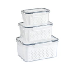 Kit 3 Potes Organizadores Hermetico com Cesto Drenagem Grande Multiuso Profissional Geladeira - 7