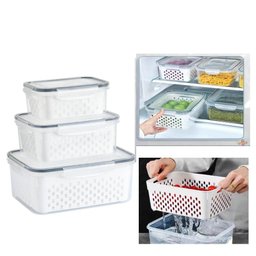 Kit 3 Potes Organizadores Hermetico com Cesto Drenagem Grande Multiuso Profissional Geladeira - 1 Kit 3 Potes Organizadores Hermetico com Cesto Drenagem Grande Multiuso Profissional Geladeira - 1