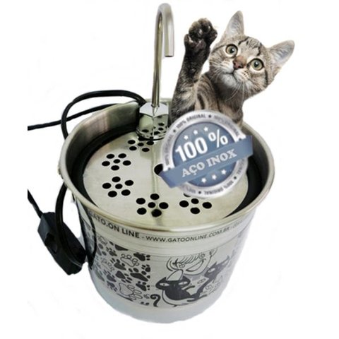 Bebedouro Gato Online Inox 1500 mL com Filtro de Água Bivolt