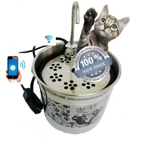 Bebedouro Gato Online Inox 1500 mL com Wifi e Filtro de Água Bivolt