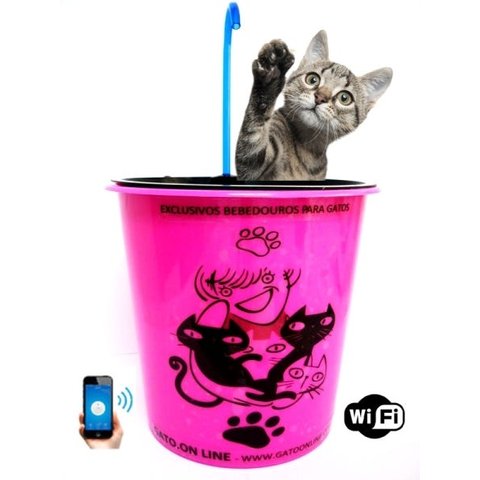 Bebedouro Plastico 1700 Ml Rosa WIFI torneira azul