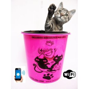 Bebedouro Plastico 1700 Ml Rosa WIFI torneira incolor