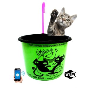 Bebedouro Plastico 1500 ml verde Wifi torneira rosa filtro