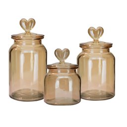 Kit Pote Vidro Âmbar Decor Afeto Coração 3pç 650ml, 1l E1,3l - 1