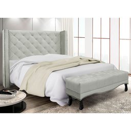 Kit Cabeceira e Calçadeira Recamier King 1,95m Vicenza Veludo - Pallazio Cinza Prata - 2