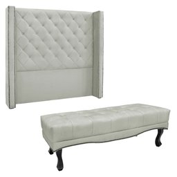 Kit Cabeceira e Calçadeira Recamier King 1,95m Vicenza Veludo - Pallazio Cinza Prata - 1