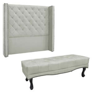 Kit Cabeceira e Calçadeira Recamier King 1,95m Vicenza Veludo - Pallazio Cinza Prata