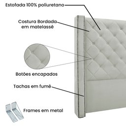 Kit Cabeceira e Calçadeira Recamier King 1,95m Vicenza Veludo - Pallazio Cinza Prata - 5