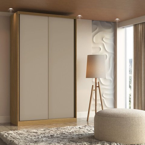 Guarda Roupa Solteiro 2 Portas de Correr Mdf 1,38 M Altezza Belmax:freijó/off White
