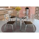 Ver imagem 1 de Conjunto Mesa Sala Jantar Elba com Tampo de Vidro 120cm e 4 Cadeiras Portugal Cromada Courano Marrom