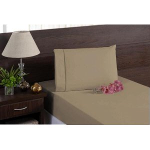 Jogo Cama Solteiro Ponto Palito Branco 400 Fios 2 Peças Bege